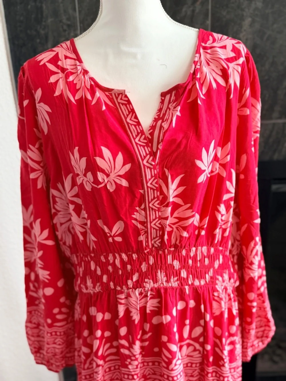 easel Pink Floral Maxi Dress with White Print Plus Size 2X - Picture 3 of 9